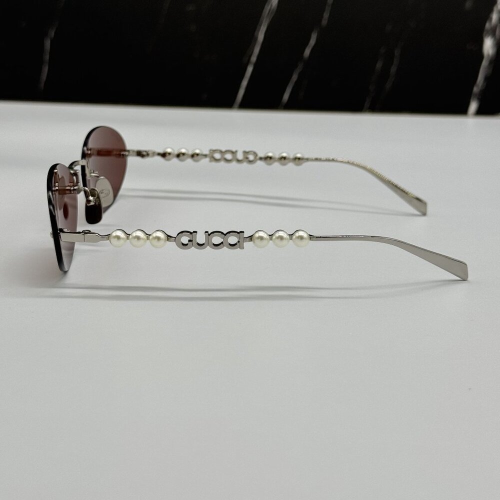 NEW GUCCI SUNGLASSES SILVER WOMEN OVAL EYEWEAR GUCCI GG1922S 002 - Picture 7 of 13